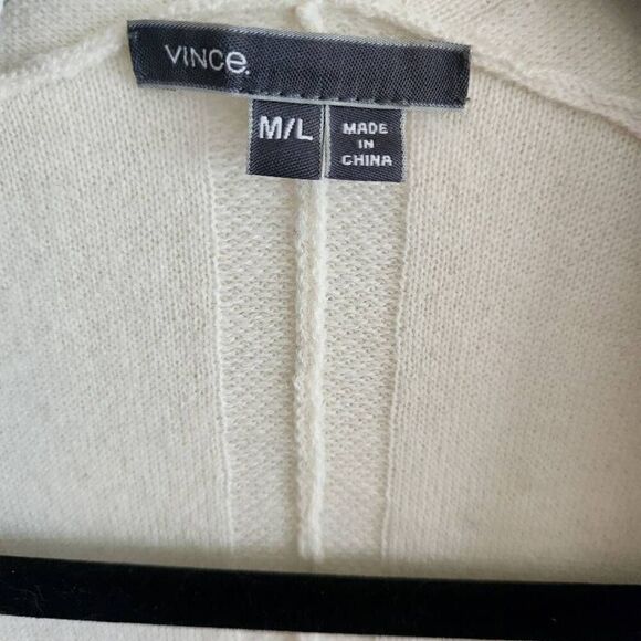 VINCE Cardigan Poncho Womens Medium Large Cashmere Wool Blend Ivory Black Stripe - Picture 3 of 5